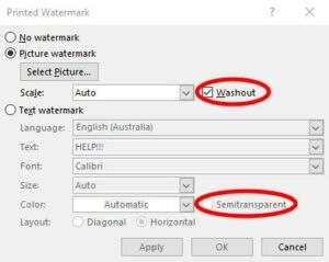 Watermark washout semi-transparent