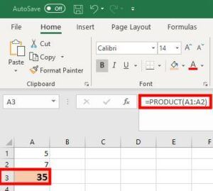 Excel Product formula