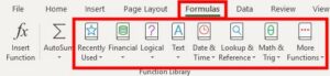 Group formulas located in formulas tab