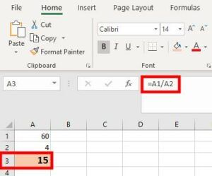 Division excel formula