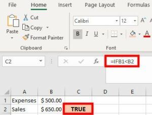 Excel 'true' formula