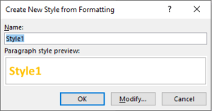 Create New Style From Formatting box