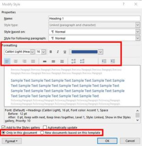 Modify Style Pop-Up Box