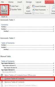 Custom Table of Contents
