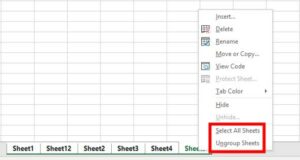 how to select all tabs in excel