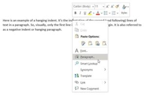 Hanging indent via right-click paragraph