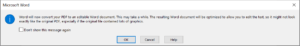 PDF convert to word warning