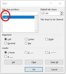 tab stop position