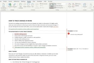 Track changes formatting