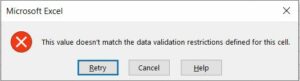 Value Doesnt Match Data Error Message