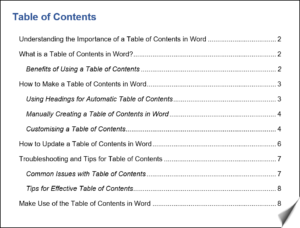 Table of Contents in Word