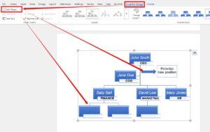 Adding shapes and new positions to an organisational chart